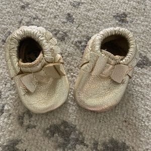 Freshly Picked Gold Bow Moccasins for baby!